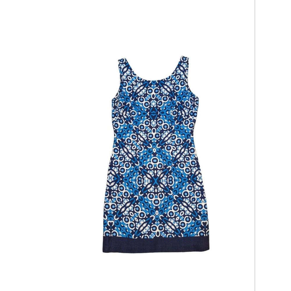 Just Taylor Women’s Blue Geometric Sleeveless Sheath Stretch Dress Size 4 Cotton